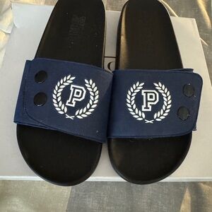 PINK Victoria's Secret Blue and White Slide Sandals